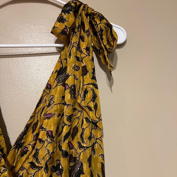 ULLA JOHNSON Yellow Amber Floral Print DANIA Ruffle Tiered Tie Shoulder MIDI 4 - Picture 12 of 16